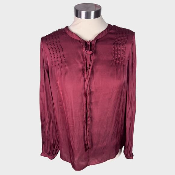 Re-Imagined J. Crew XS Rust Red Satin Button Front Long Sleeve Top Blouse - Picture 1 of 9